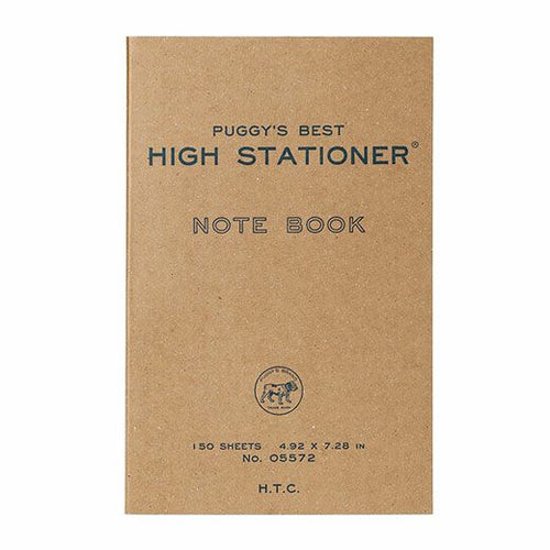 Kraft paper notebook with 'Puggy's Best High Stationer' branding on a white background