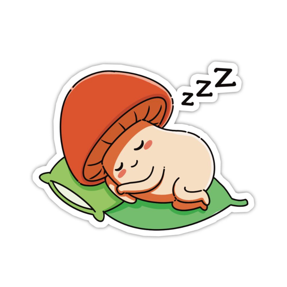 Illustration of a sleeping mushroom with a red cap on a white background