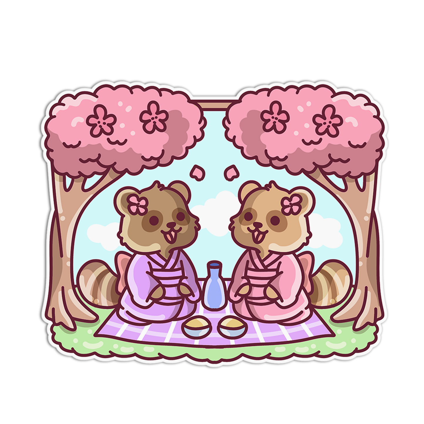 Cherry Blossom Red Panda Picnic Sticker - The Stkr Store
