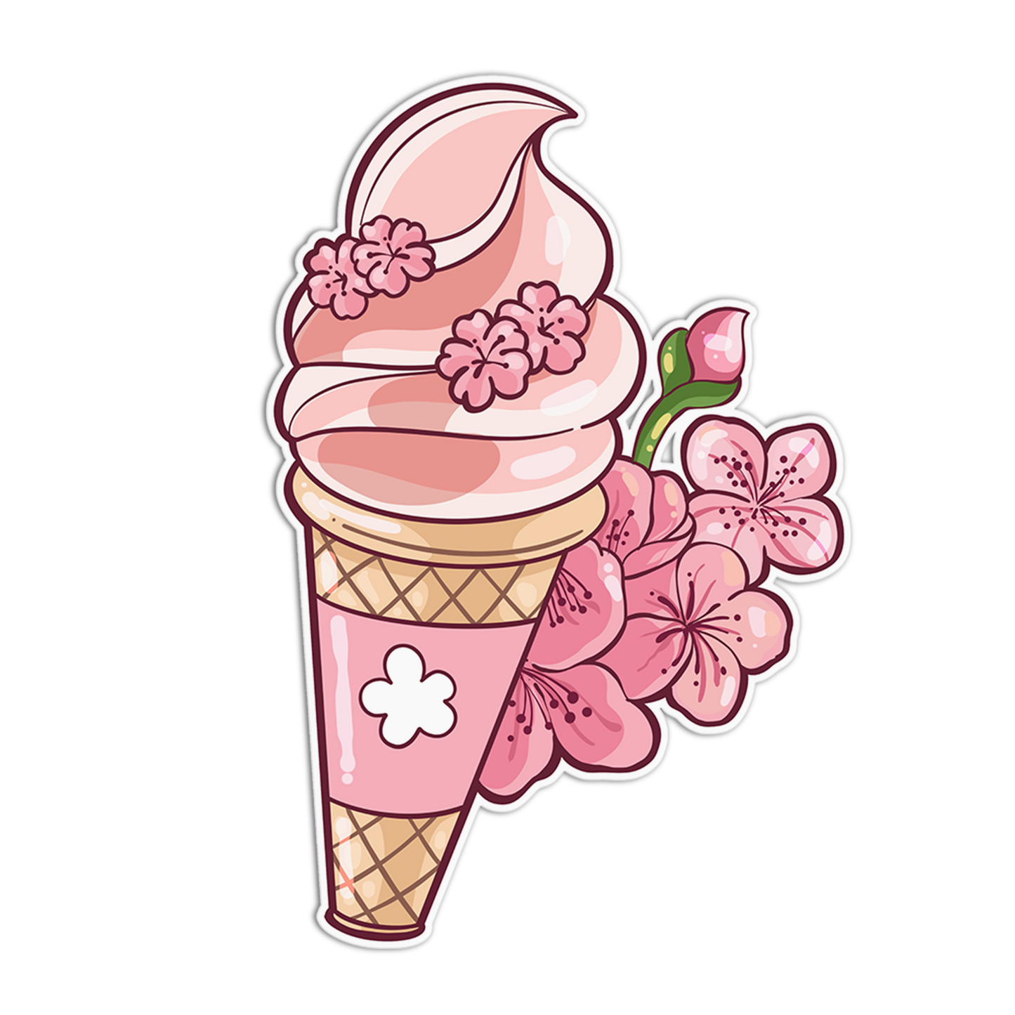 Cherry Blossom Ice Cream Cone Sticker