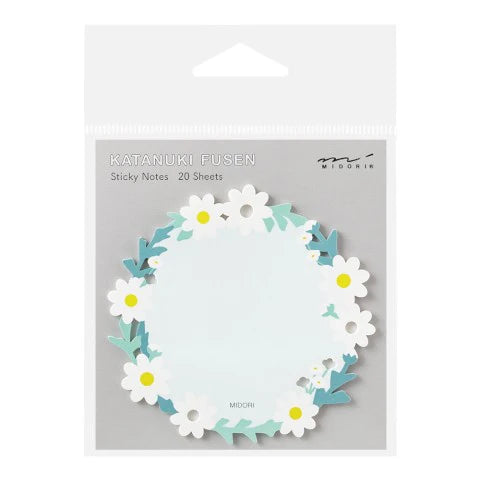 Floral sticky notes with 'Katanuki Fusen' branding on a gray background