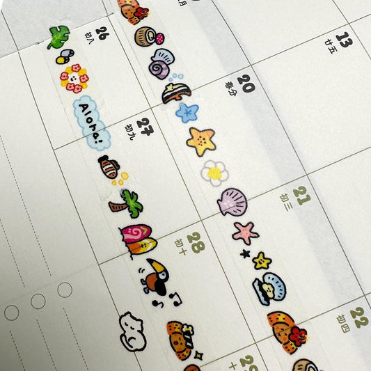 Calendar with colorful stickers on a white background