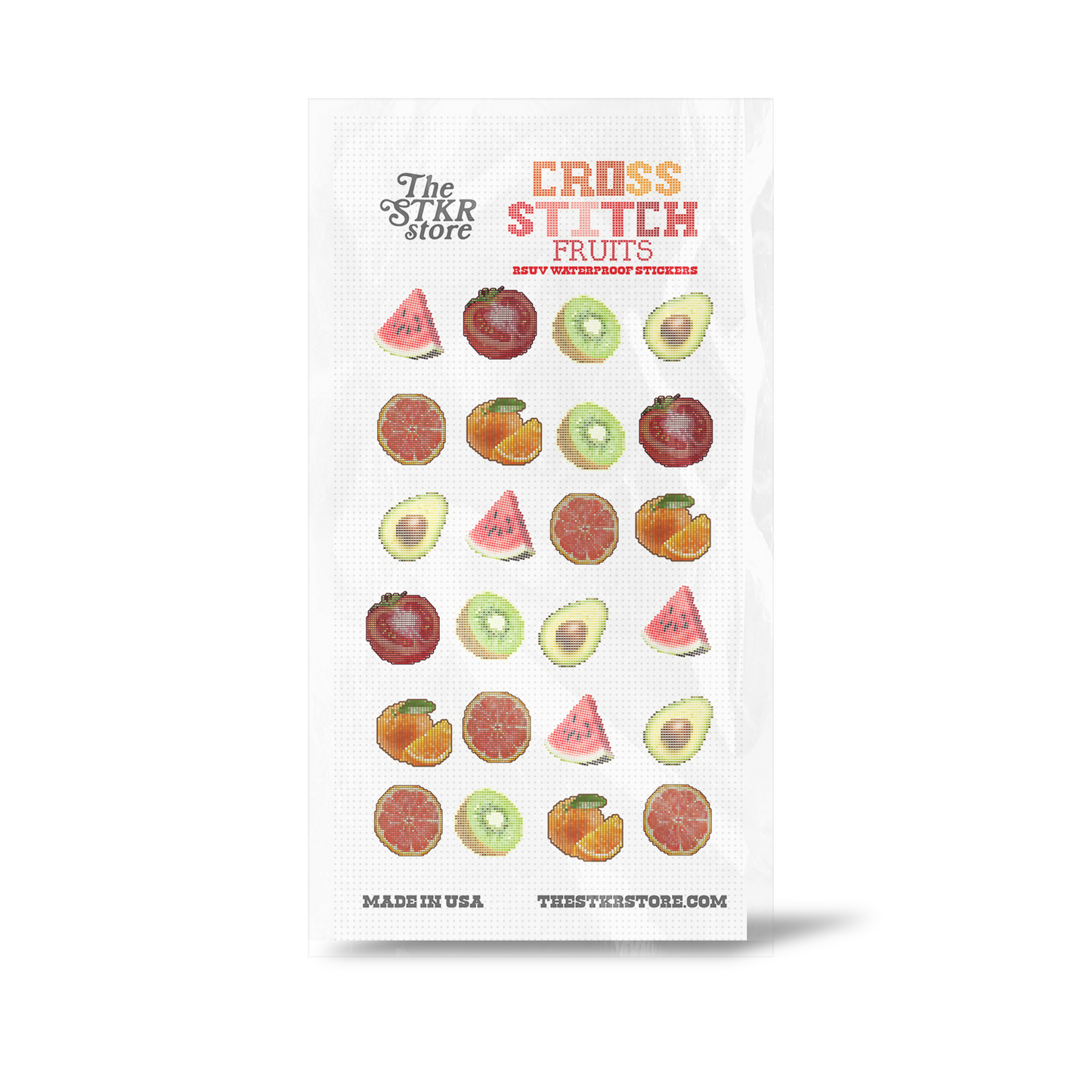 Cross Stitch Fruits Sticker Sheet