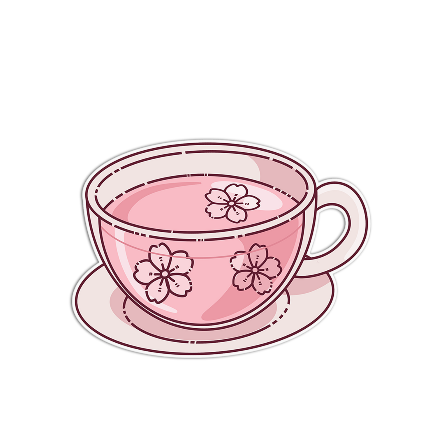 Cherry Blossom Tea Cup Sticker