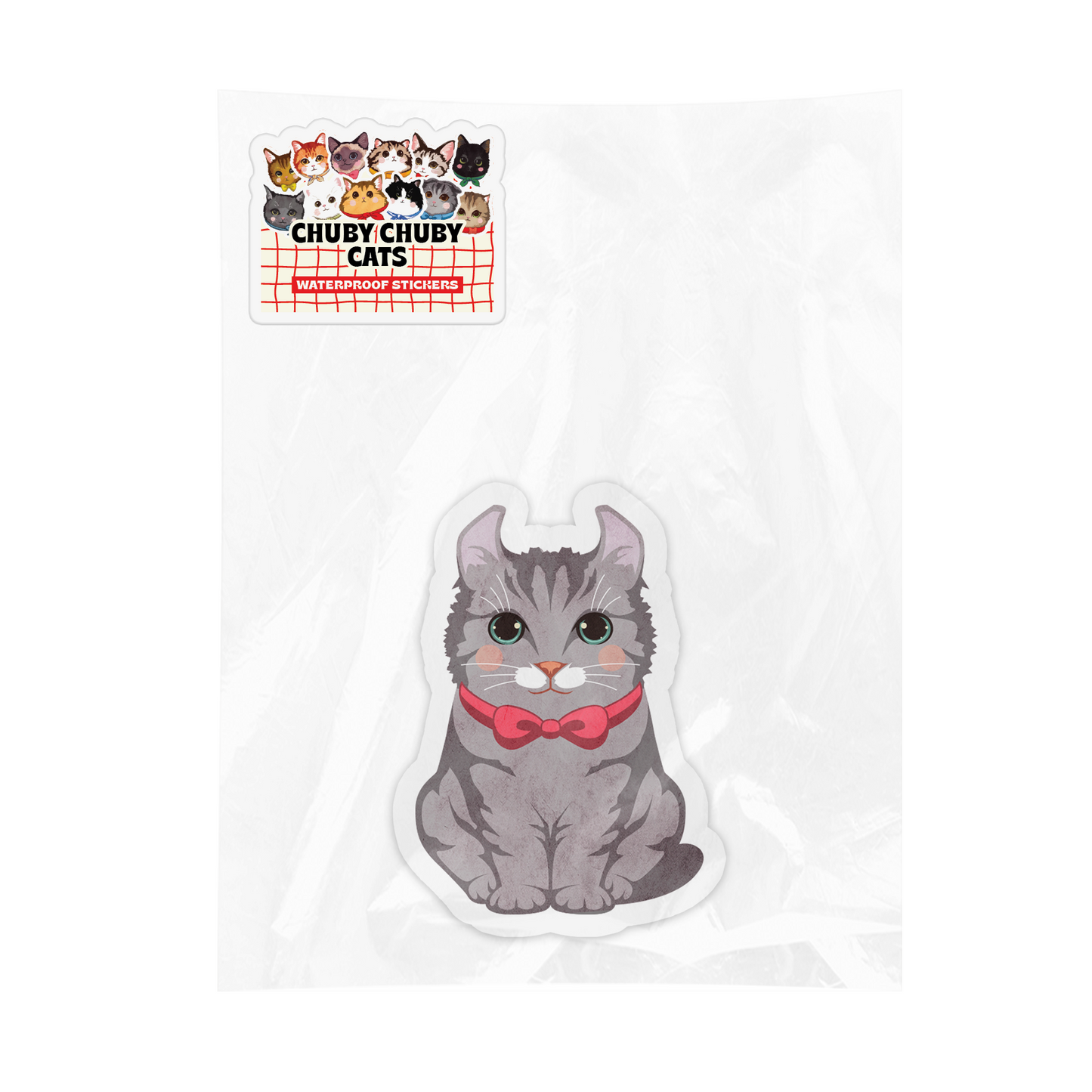 Gray Cat with Red Bowtie - Chuby Chuby Cats Sticker