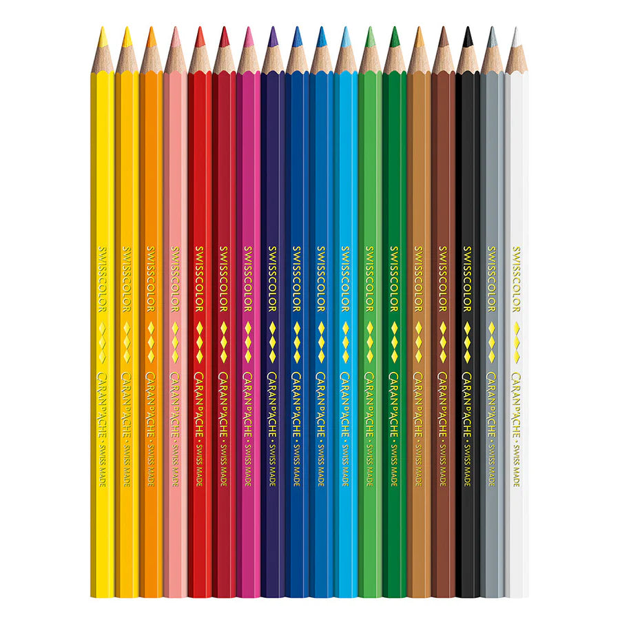 Set of 18 Permanent Colored Pencils SWISSCOLOR in Box