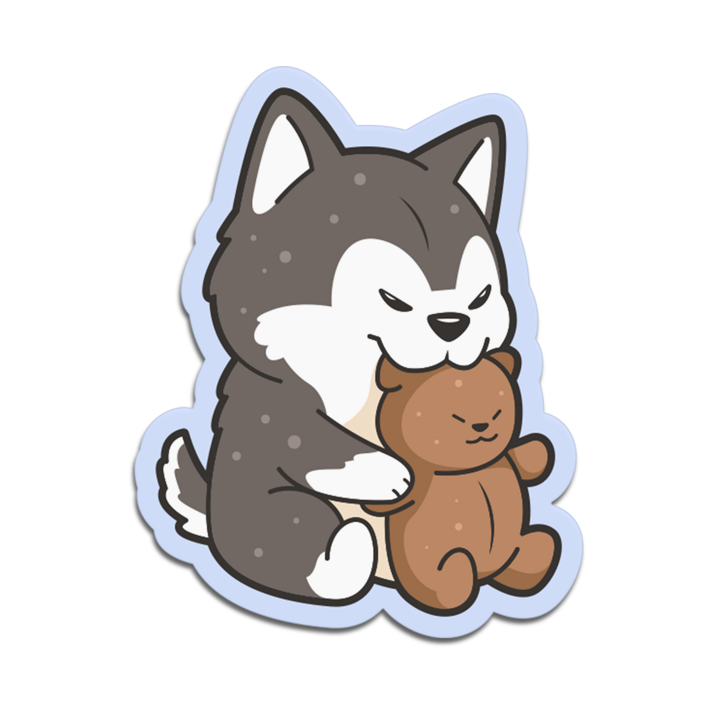 Husky Biting Teddy Cute Dog Sticker
