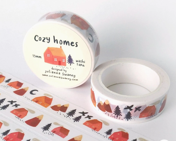 Washi tape with 'Cozy Homes' design on a white background