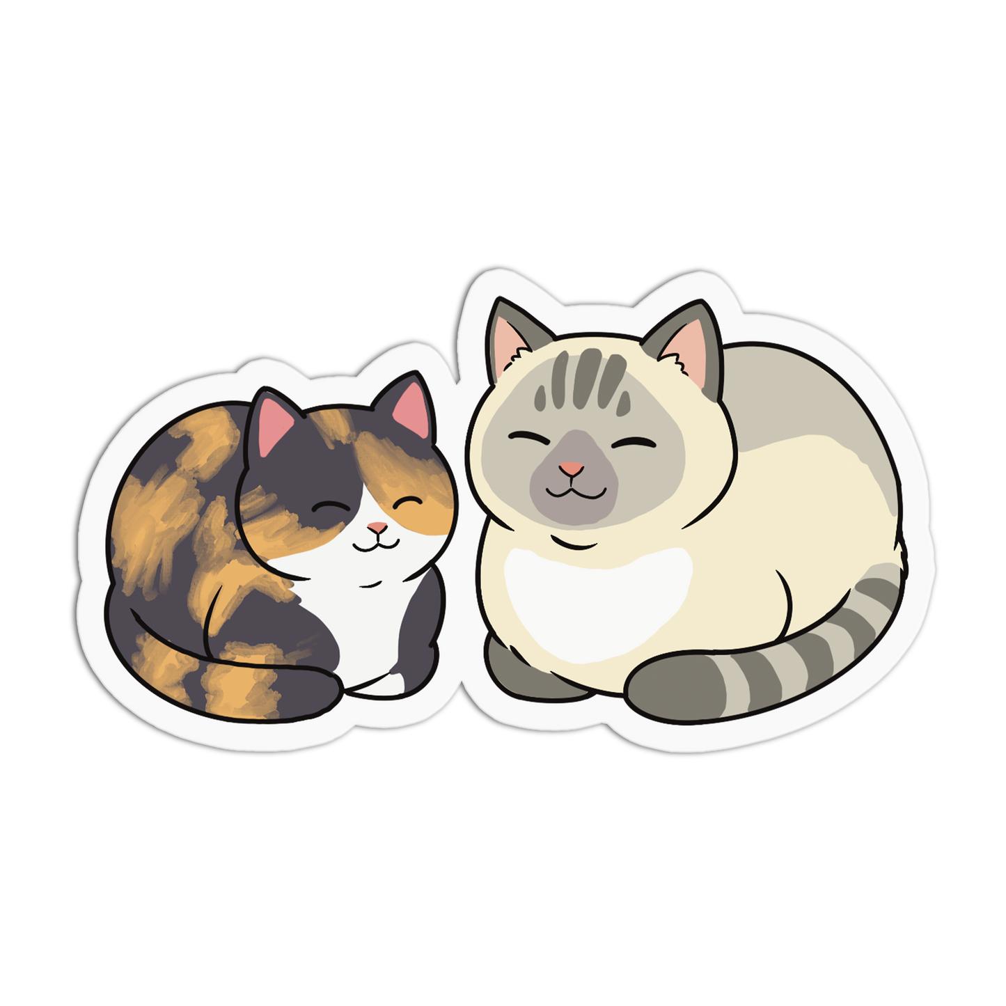 Two cartoon cats sitting next to each other on a white background