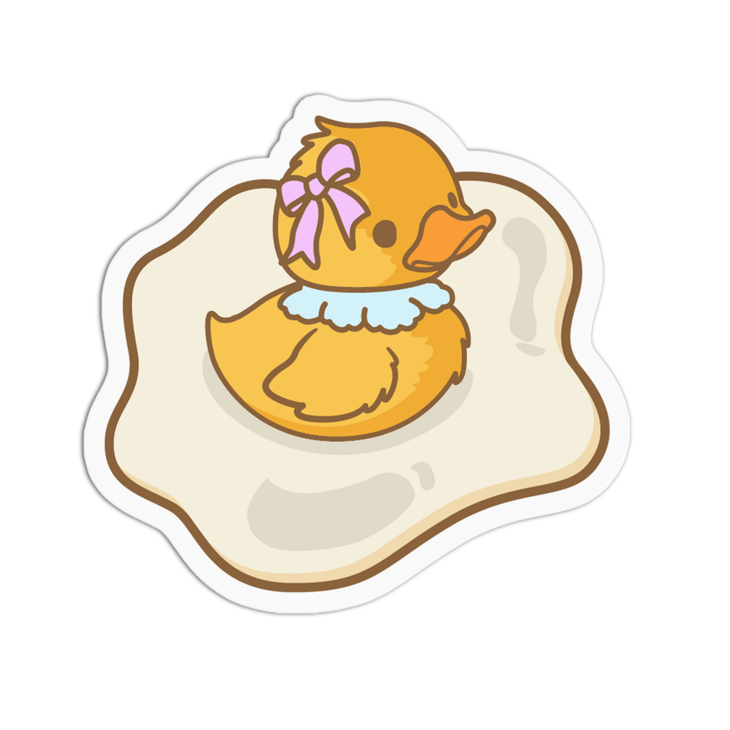 Cartoon duck with a bow on a slice of bread