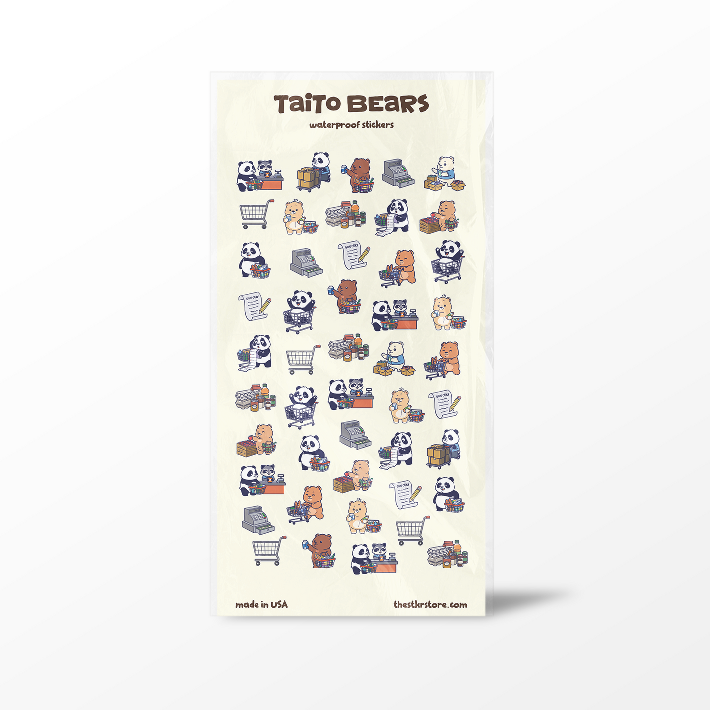 Tattoo sheet with cartoon bear designs on a white background