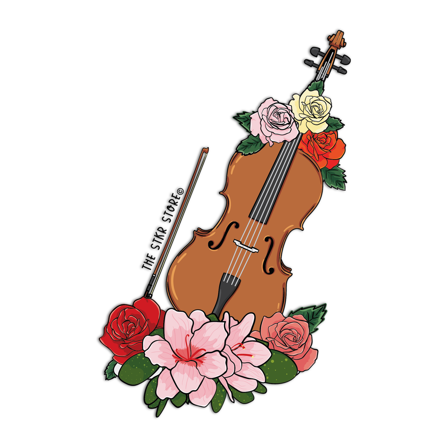 Cello Musical Instrument with Flowers - The Stkr Store