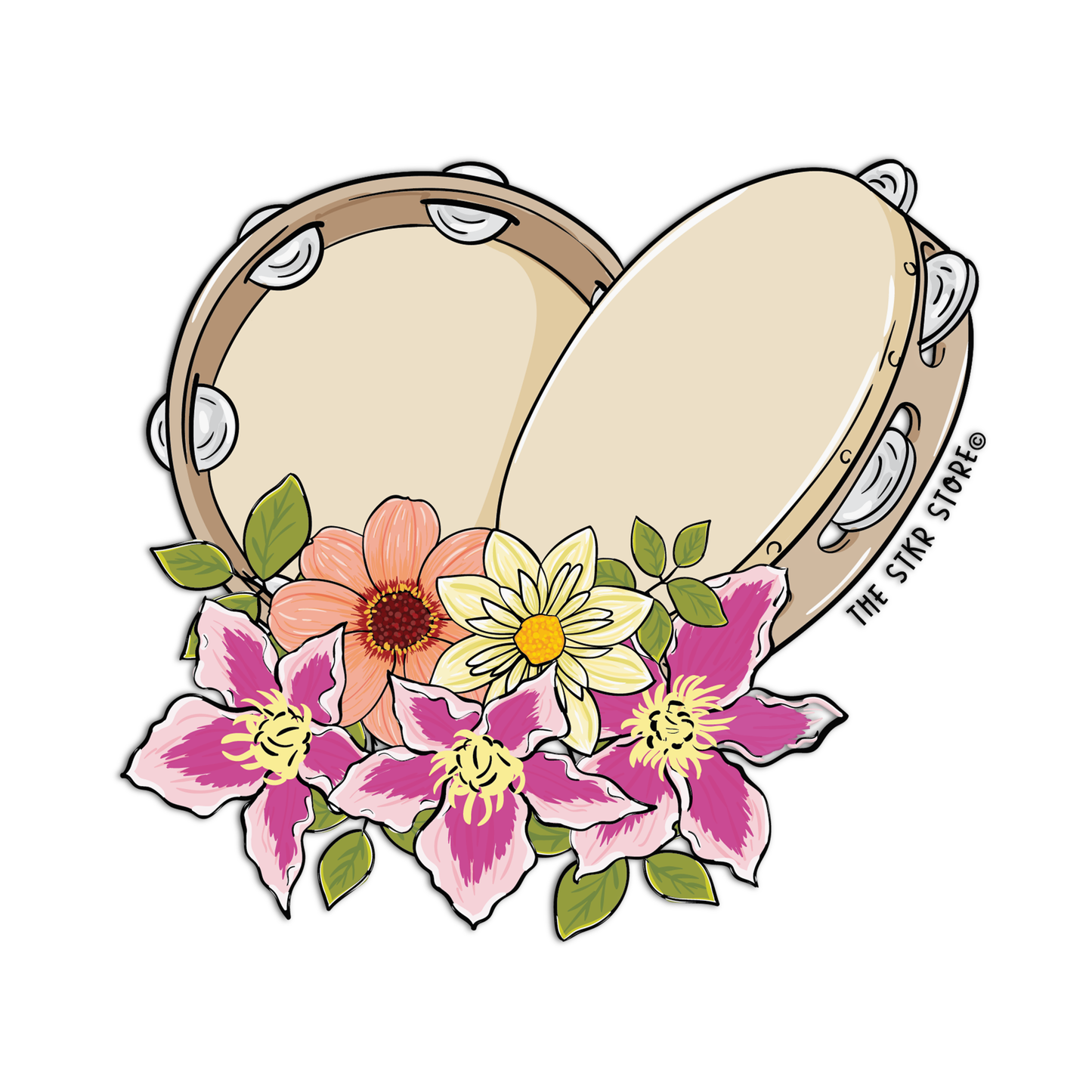 Tamborine Musical Instrument with Flowers - The Stkr Store