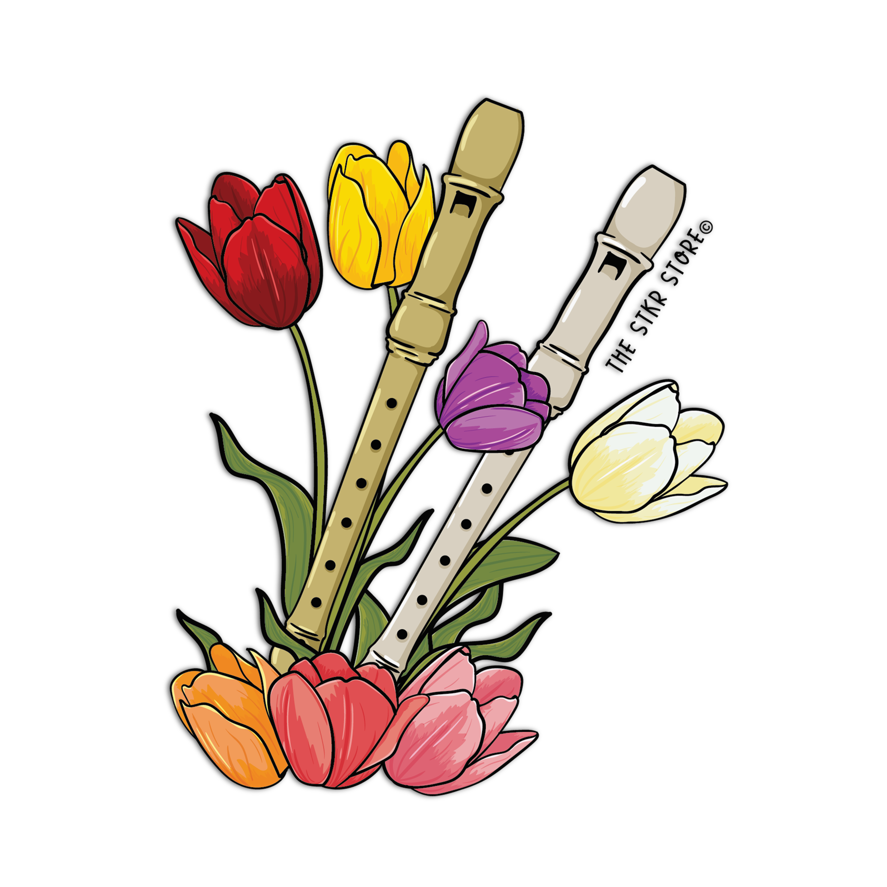 Flute Musical Instrument With Flowers The Stkr Store flute-musical-instrument-with-flowers-the-stkr-store