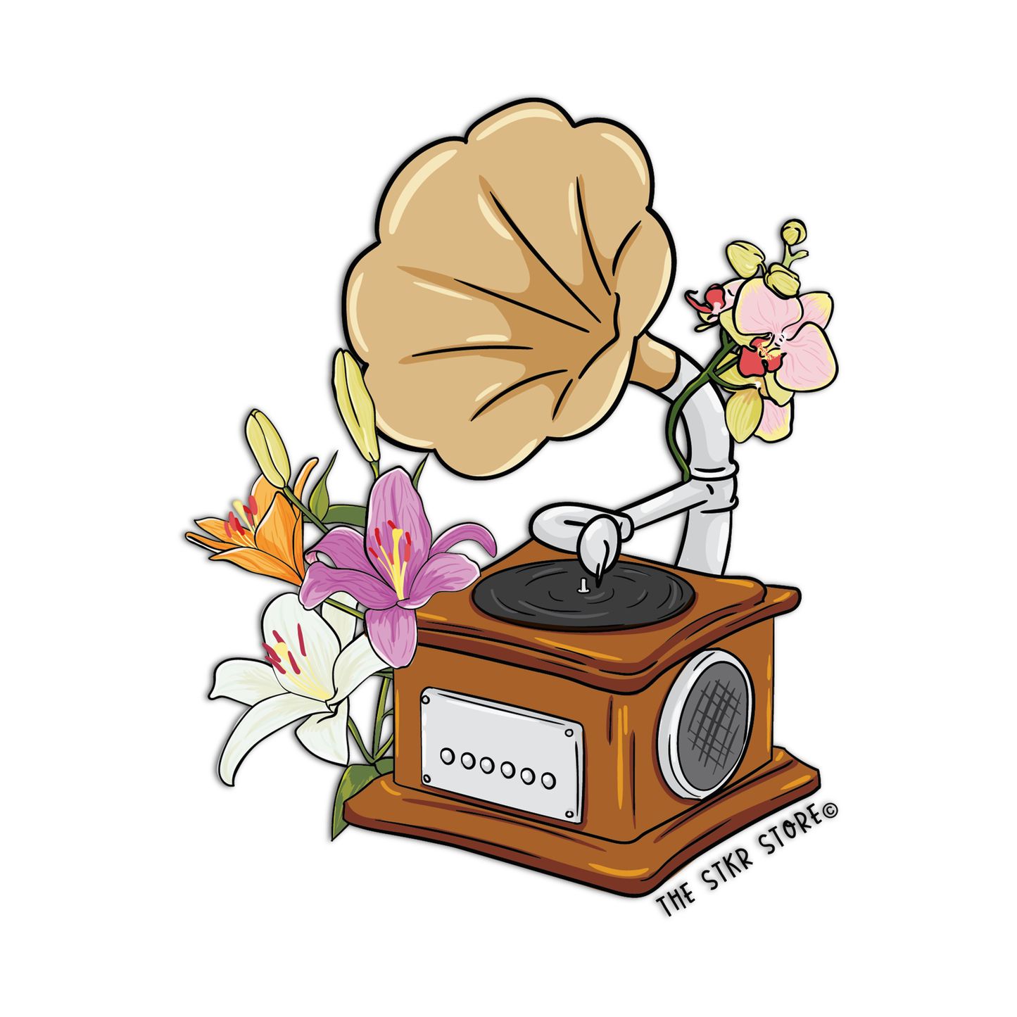 Gramophone Musical Instrument with Flowers - The Stkr Store