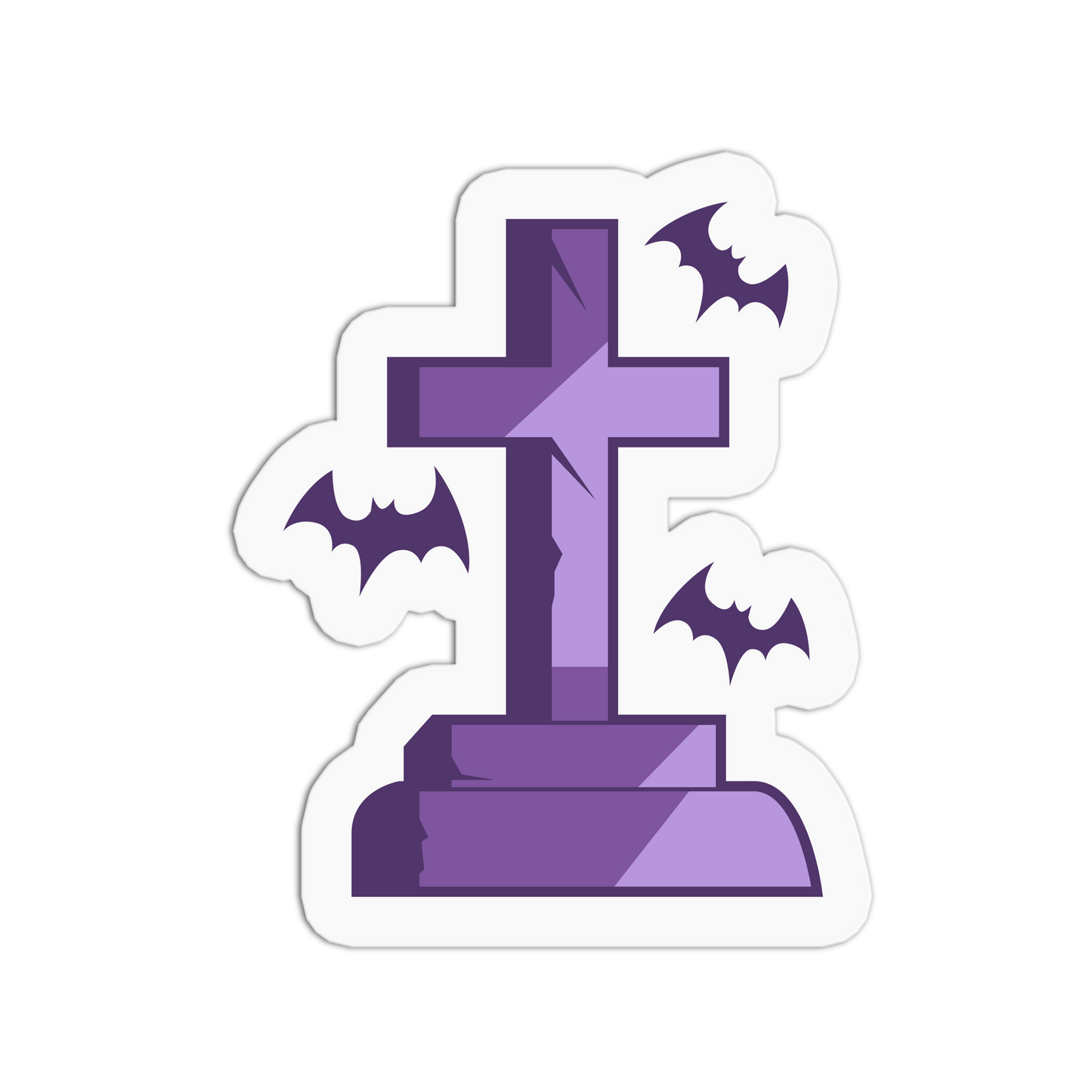 Purple Gravestone with Flying Bats Halloween Textured Stickers