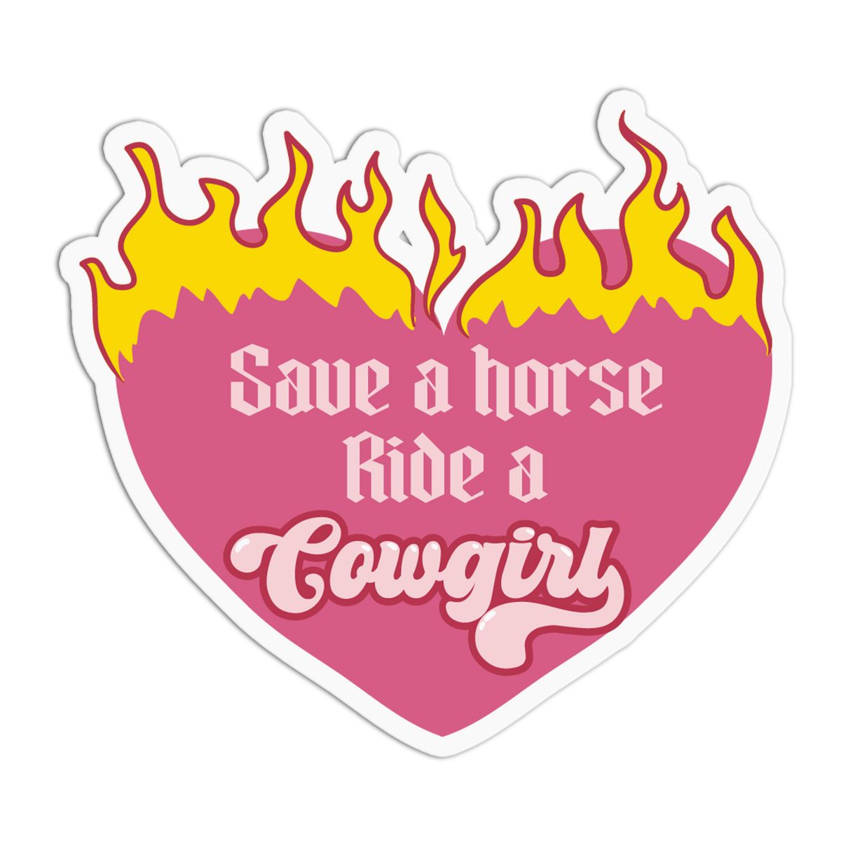 Flaming Heart Roses And Cowgirls Sticker