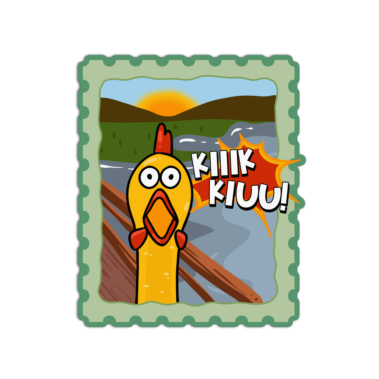 Screaming Chicken postcard stamp Sticker