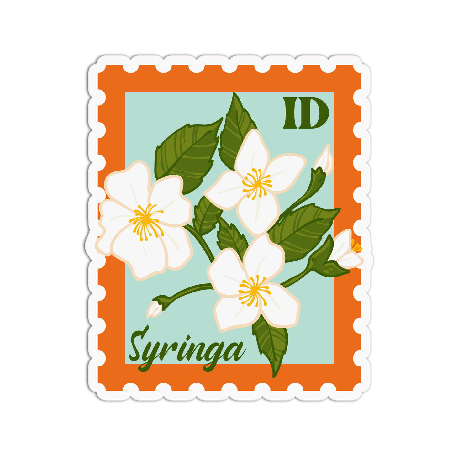 Idaho Syringa State Flower Stamp Sticker