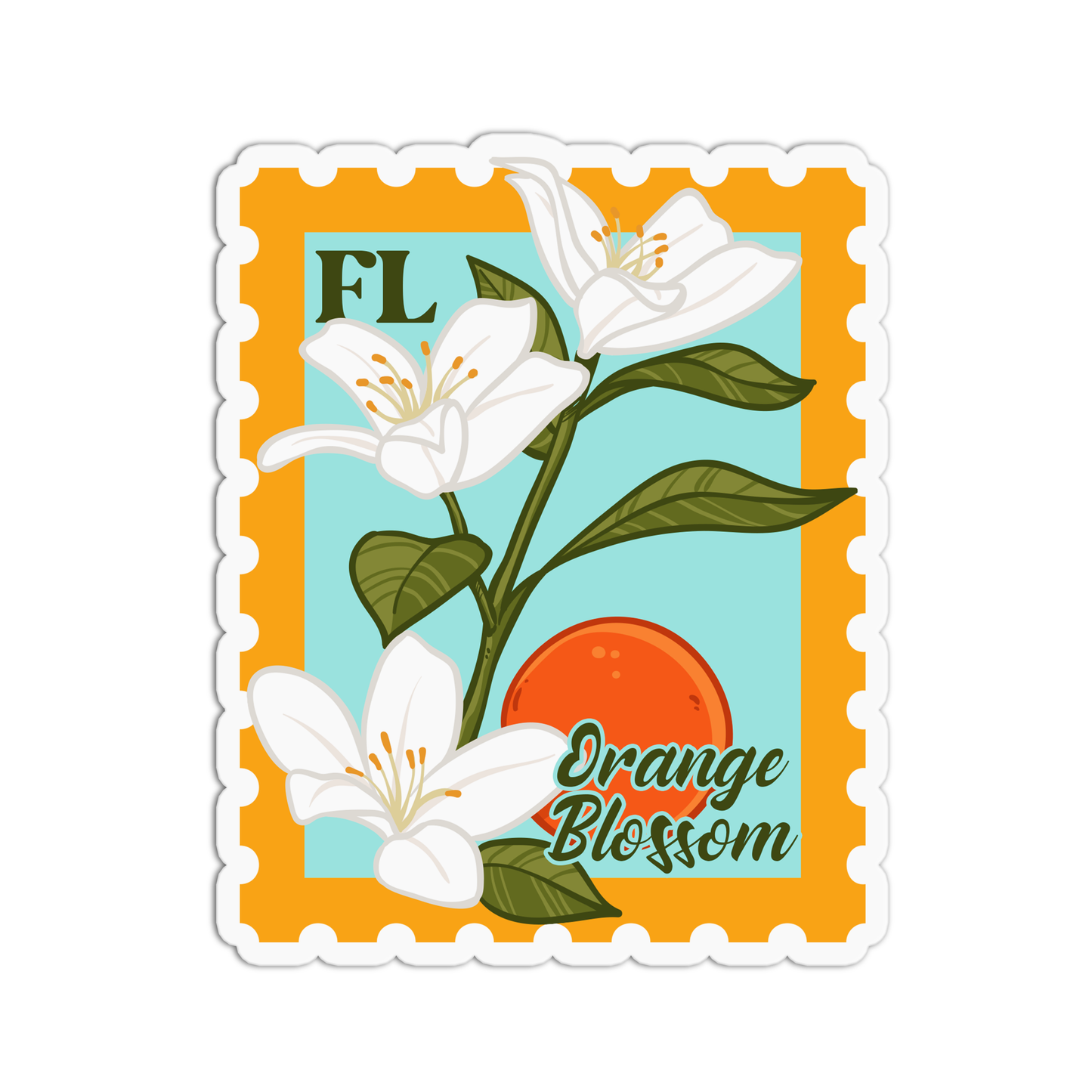 Florida Orange Blossom State Flower Stamp Sticker