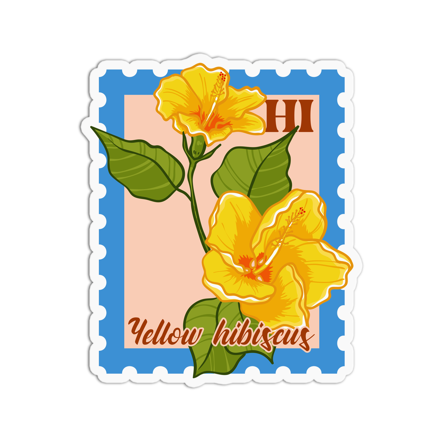 Hawaii Yellow Hibiscus State Flower Stamp Sticker