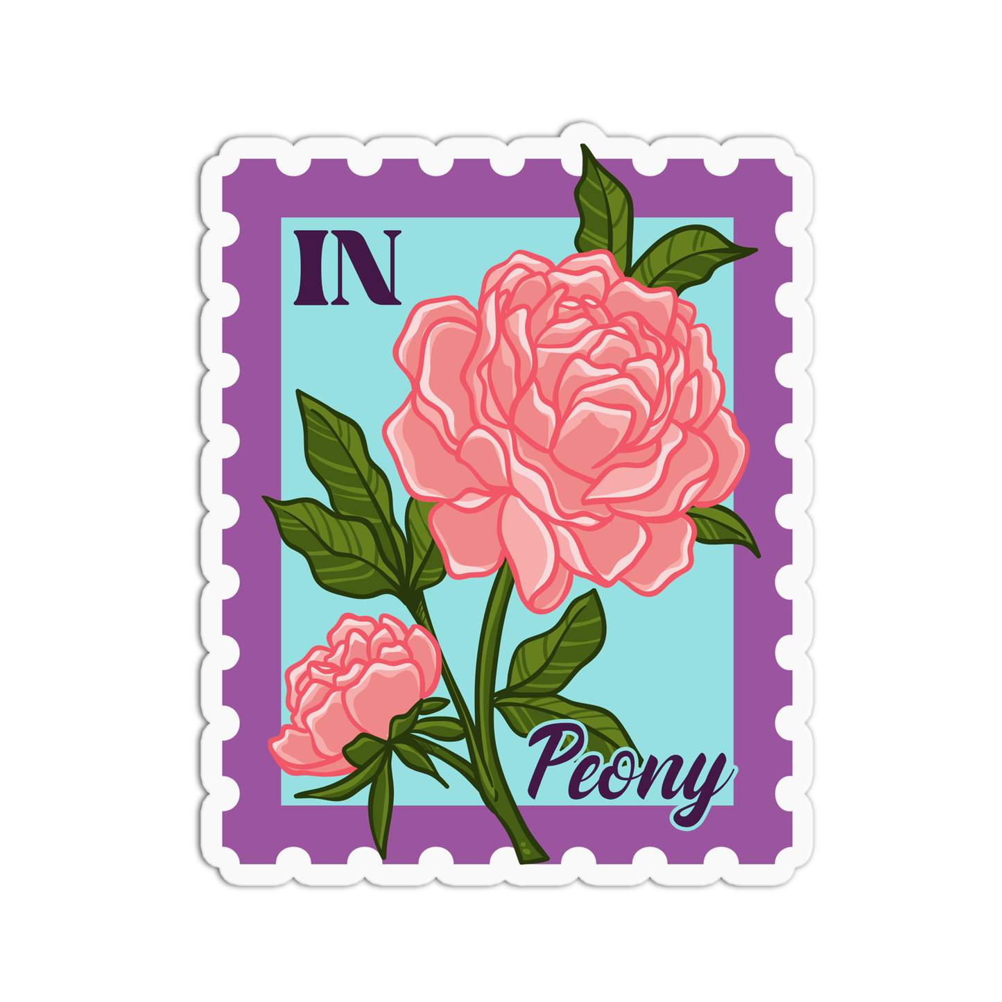 Indiana Peony State Flower Stamp Sticker