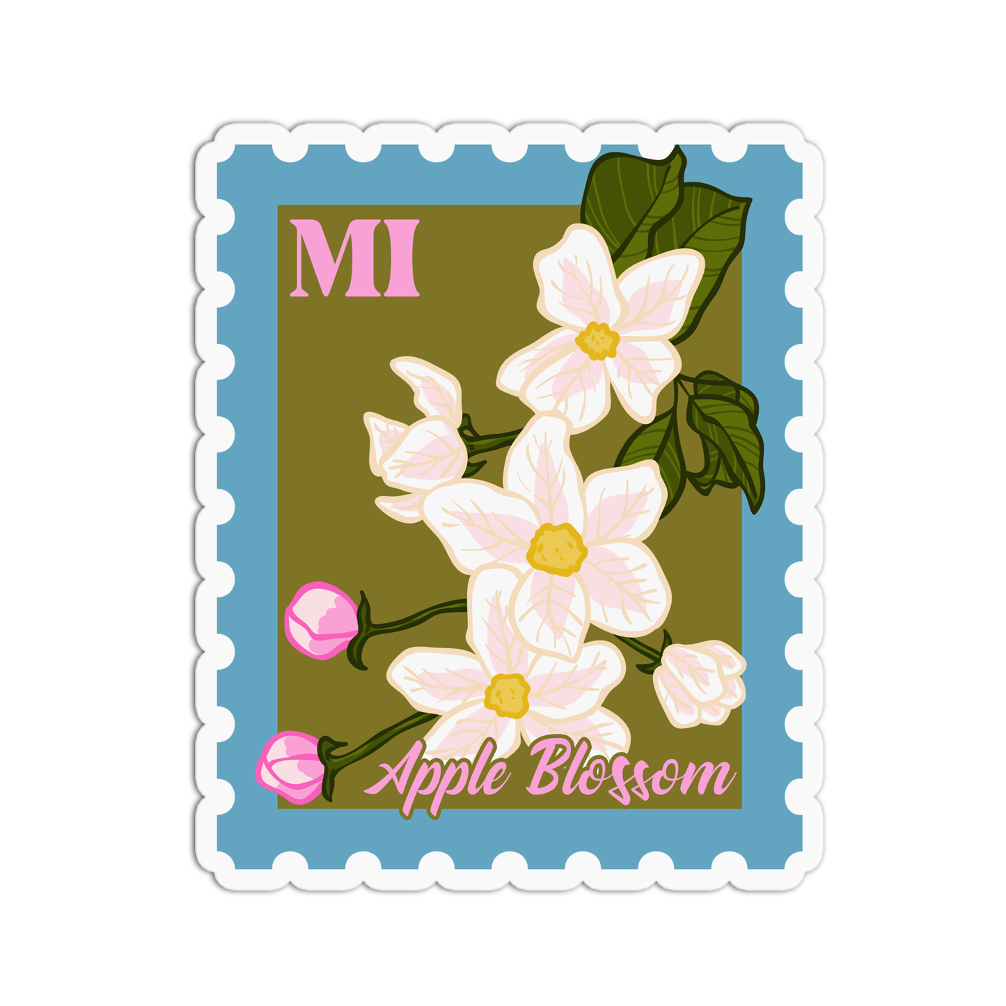 Michigan Apple Blossom State Flower Stamp Sticker