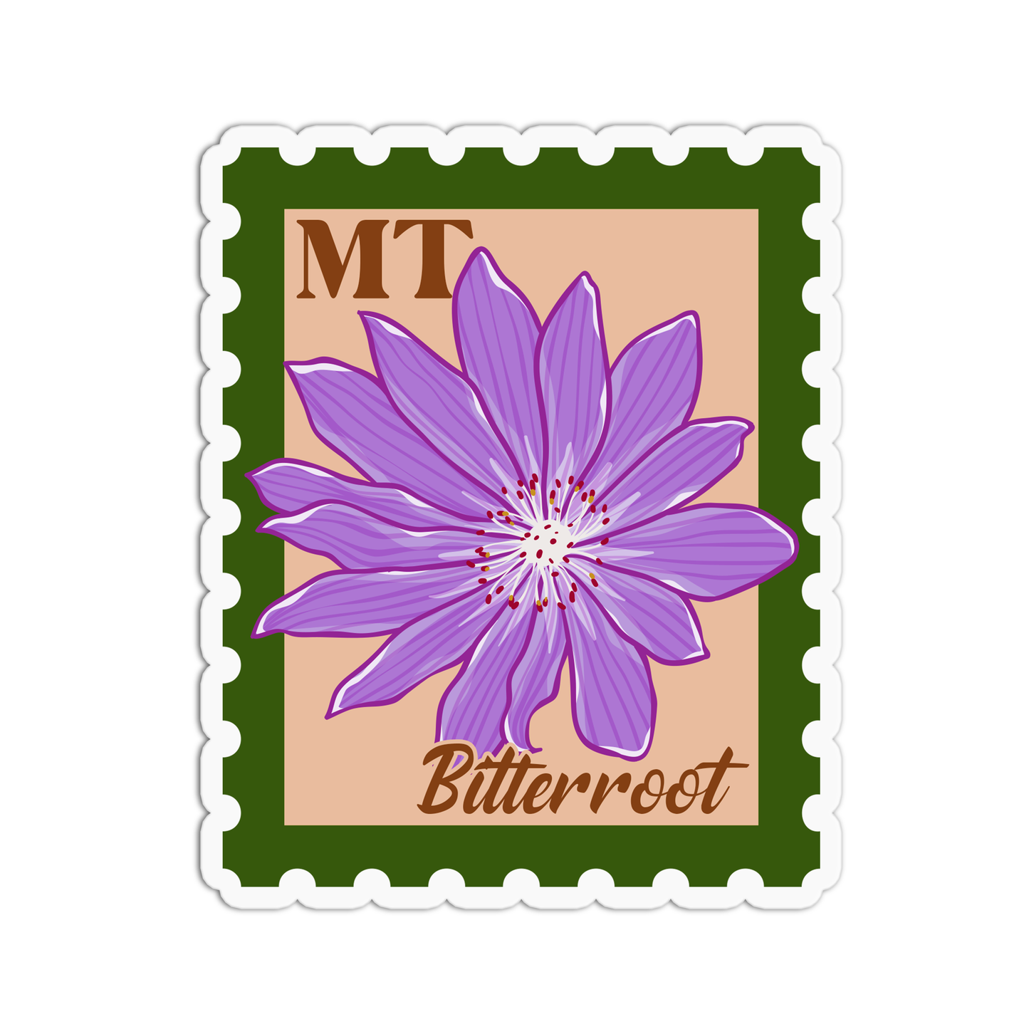 Montana Bitterroot State Flower Stamp Sticker