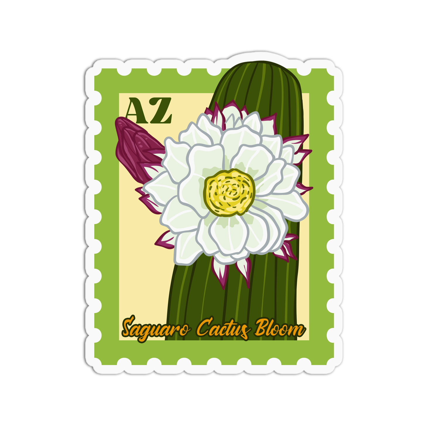 Arizona Saguaro Cactus Bloom State Flower Stamp Sticker