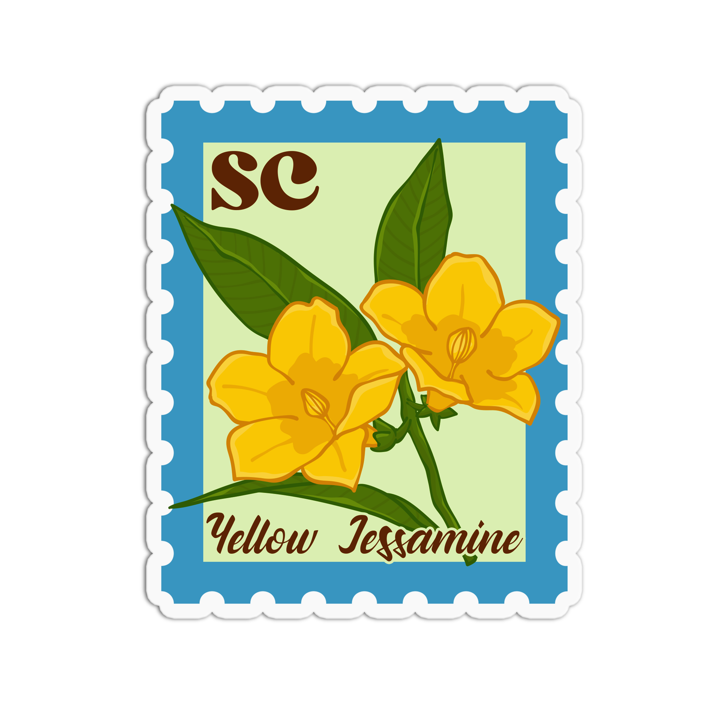 South Carolina Yellow Jessamine State Flower Stamp Sticker