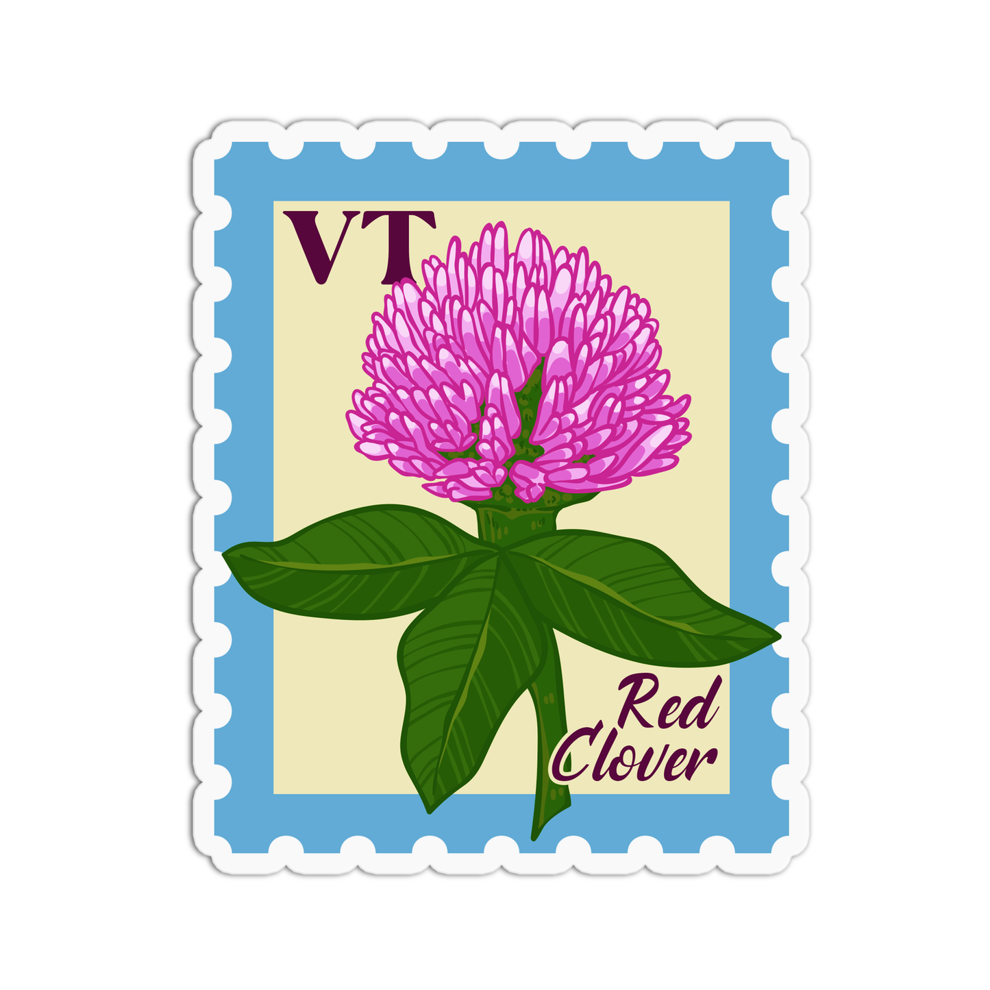 Vermont Red Clover State Flower Stamp Sticker