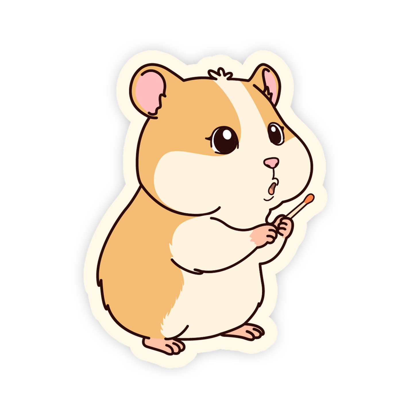 Cartoon hamster holding a carrot on a white background