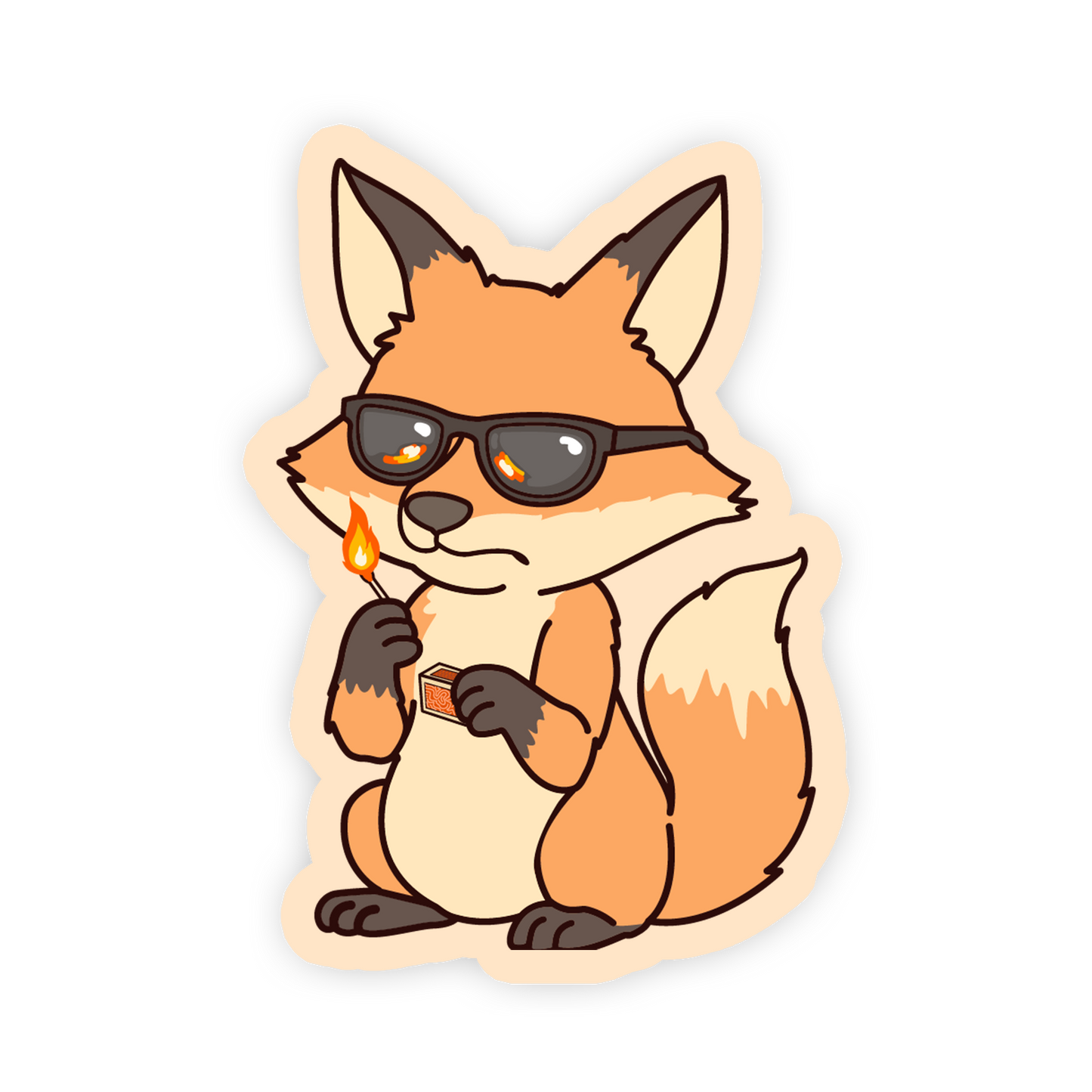 Sticker of a fox wearing sunglasses and holding a lighter on a white background