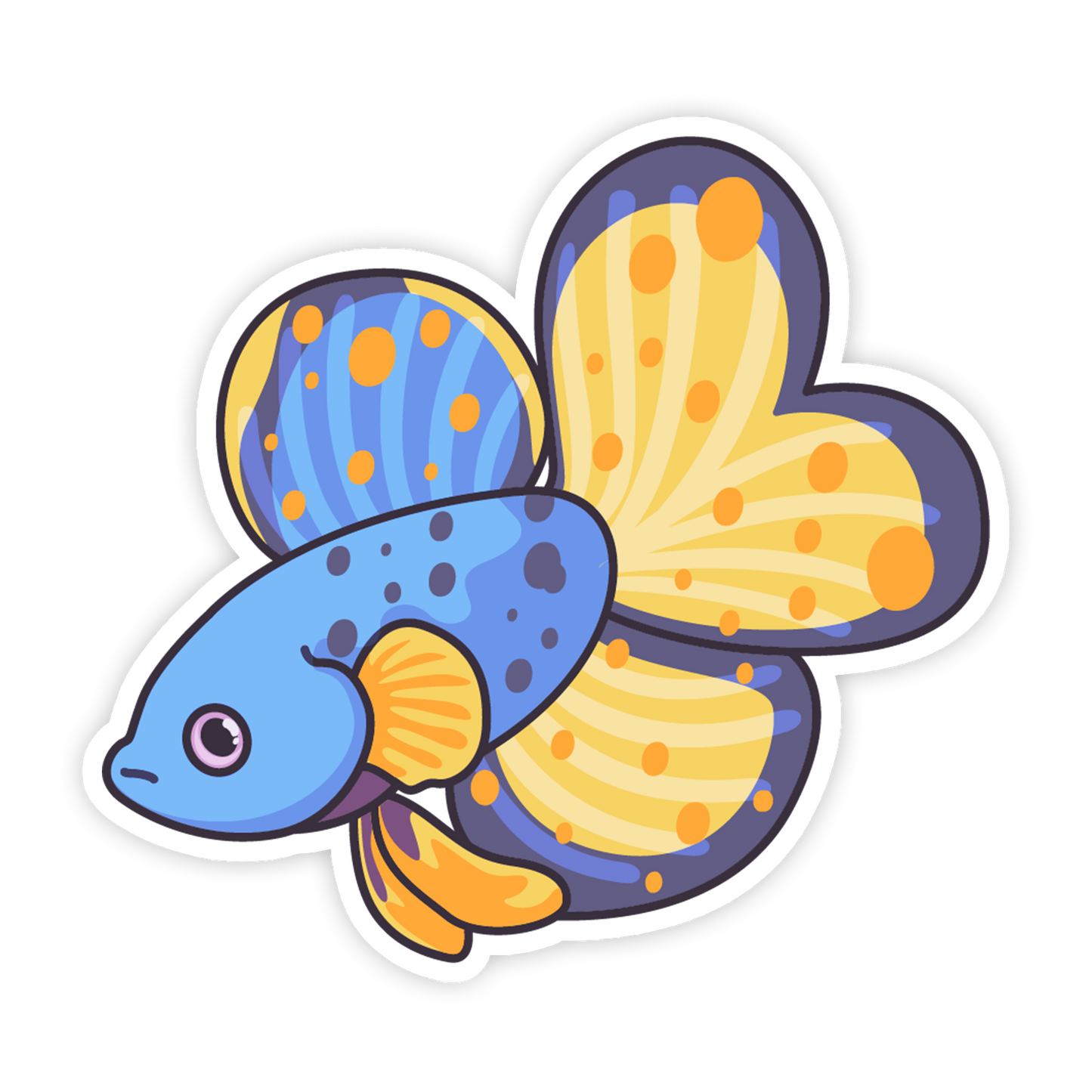 Colorful cartoon fish with blue and yellow body on a white background