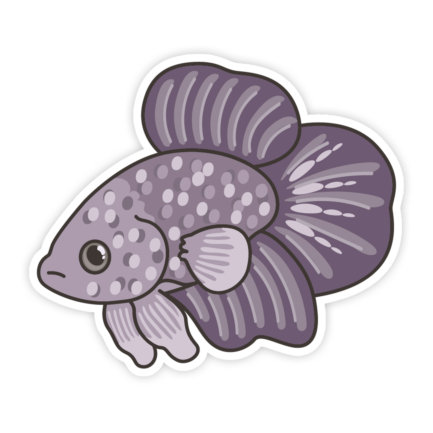 Sticker of a purple fish with white spots on a white background