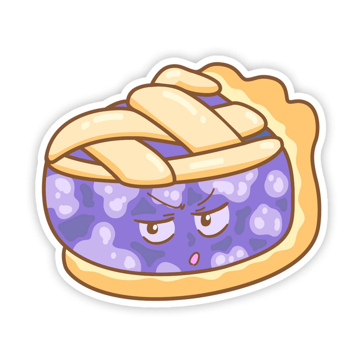 Cartoon pie with a face on a white background