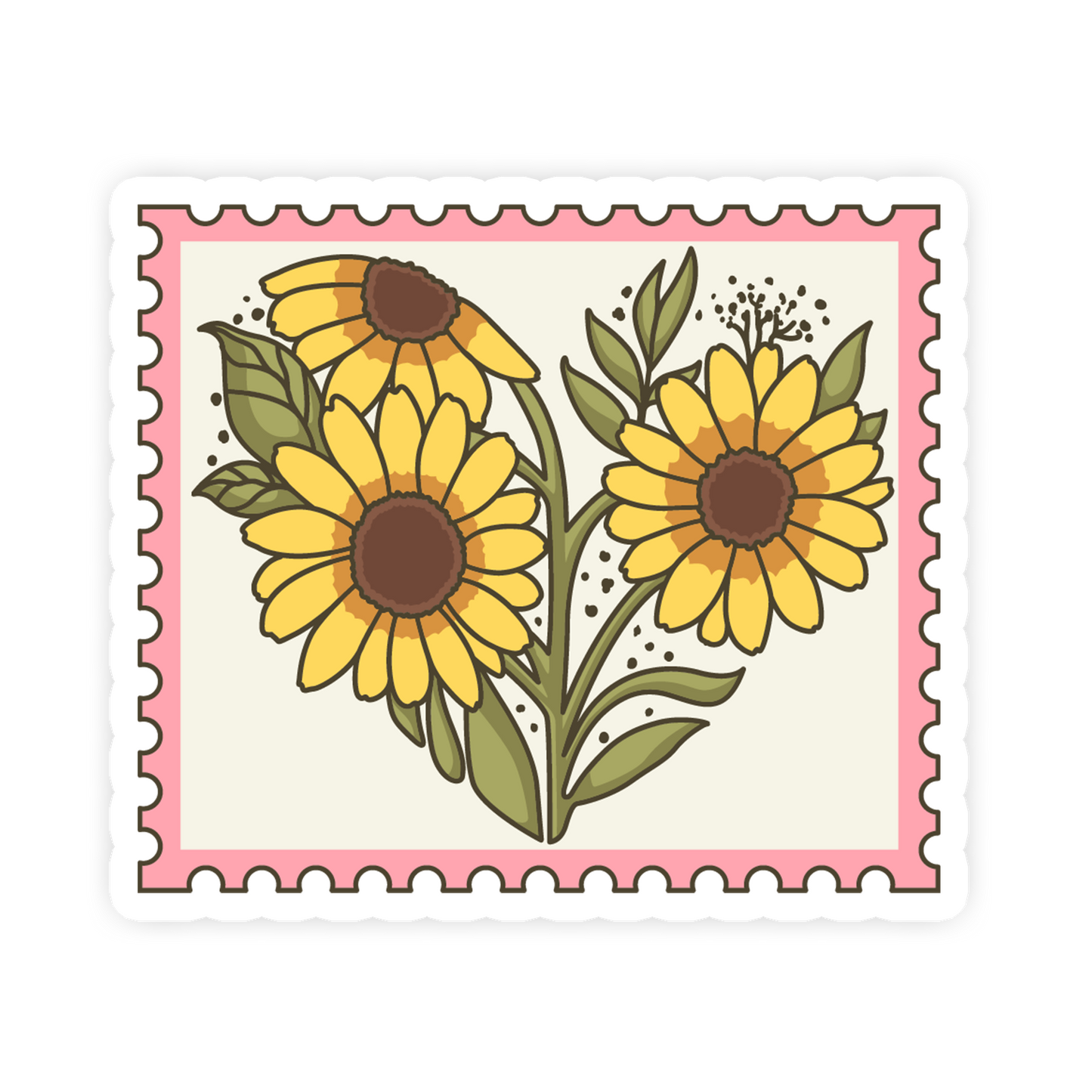 Sticker with sunflower design on a pink border