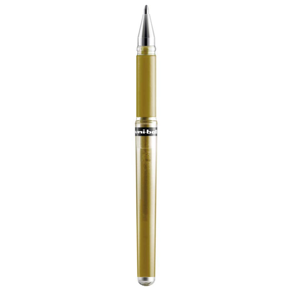 Gold pen with silver accents on a white background