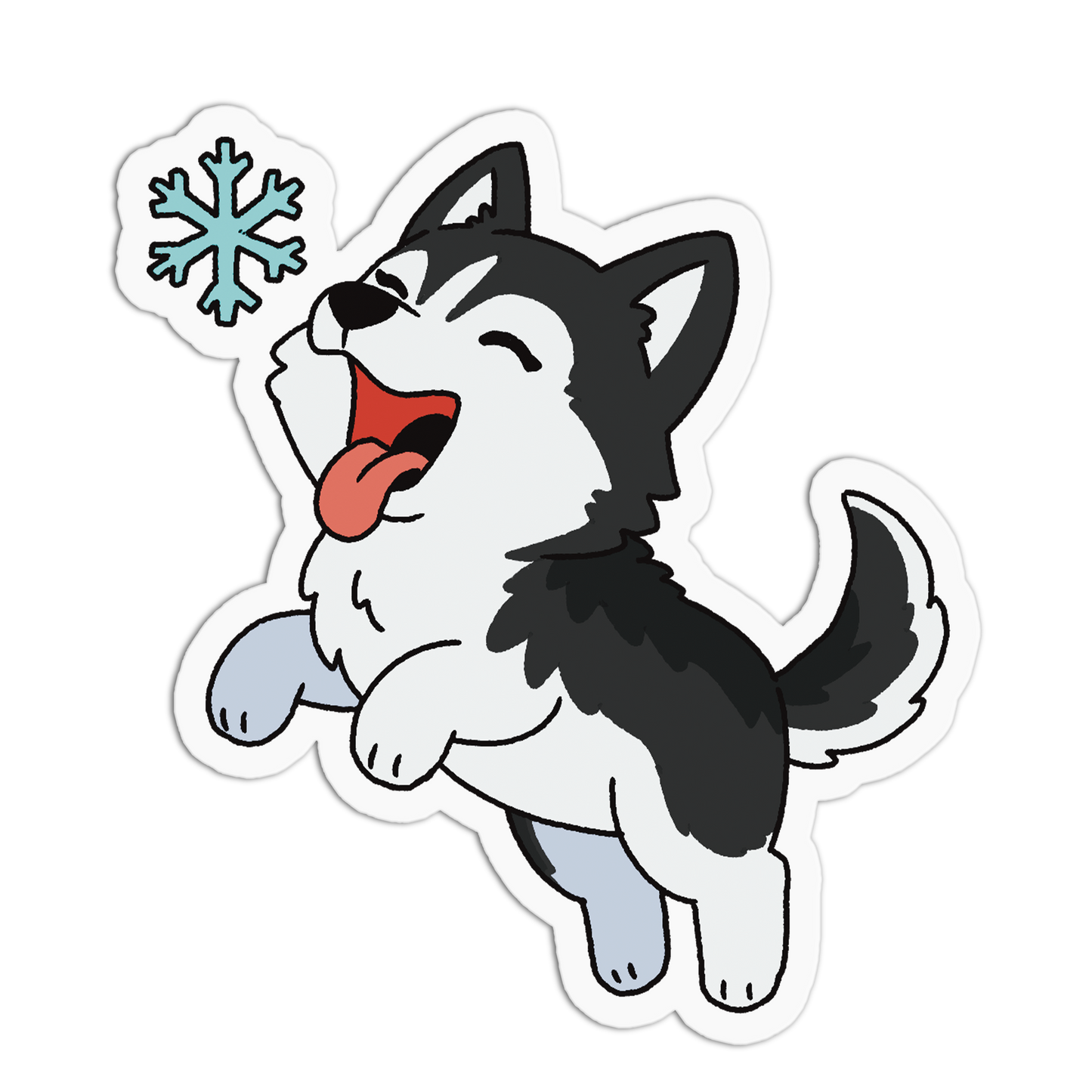Cartoon dog with a snowflake on a white background