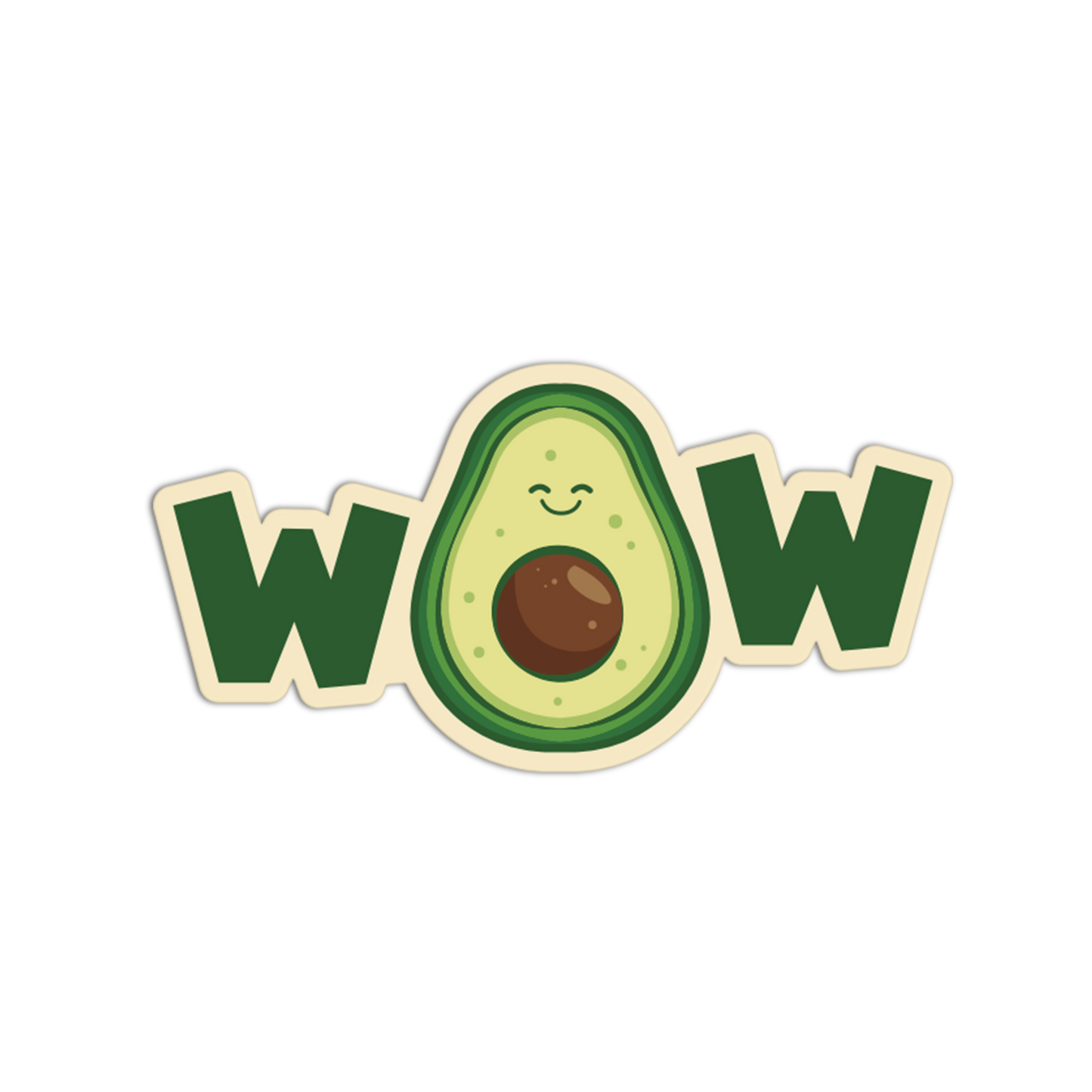 Avocado-shaped character with 'WOW' text on a white background