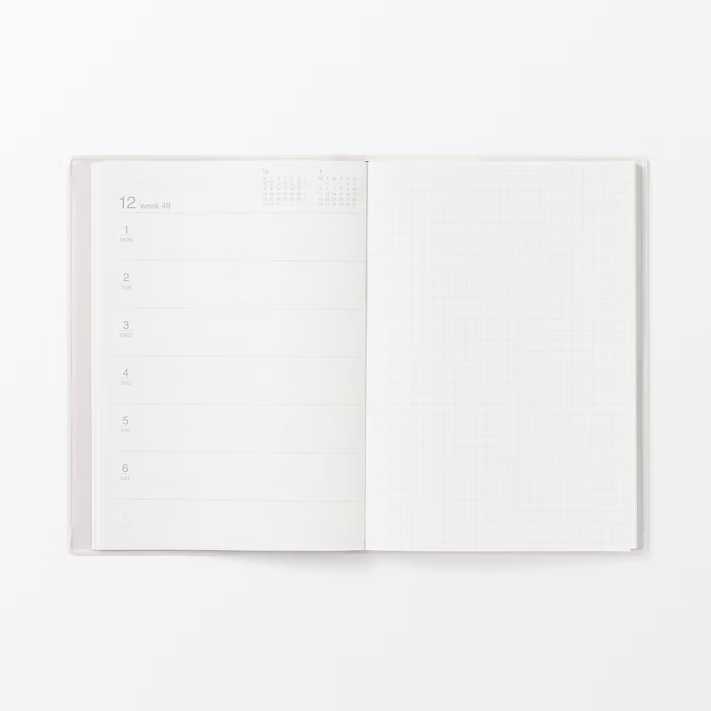 MUJI White Grey 2026 Monthly/Weekly Planner A6