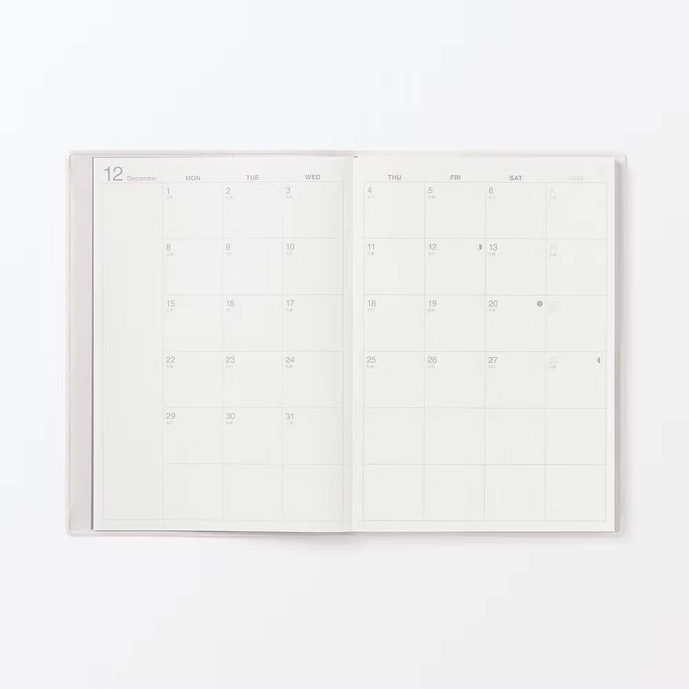 MUJI White Grey 2026 Monthly/Weekly Planner A6