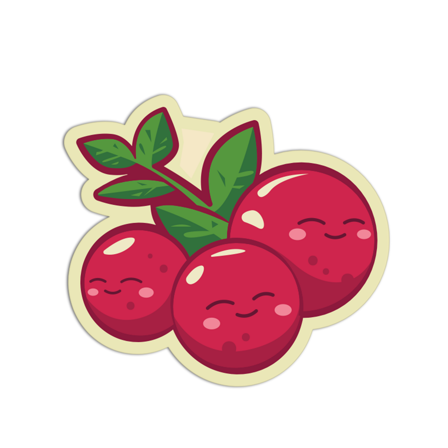 Cartoon cranberries with smiling faces on a white background