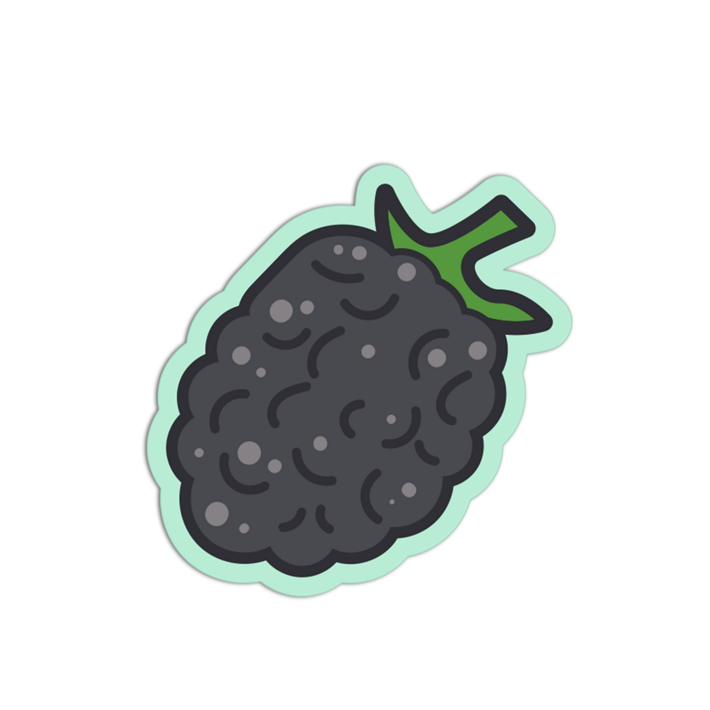 Illustration of a blackberry with a green stem on a white background