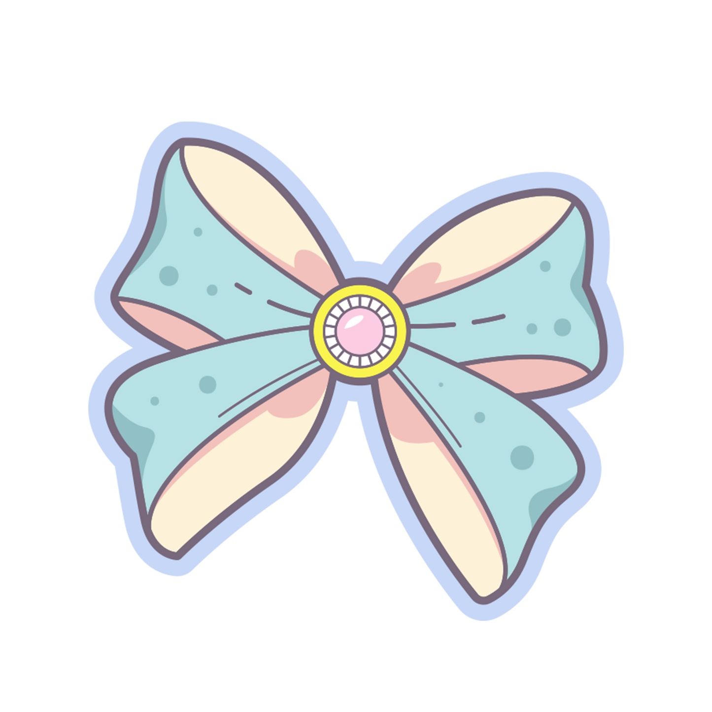 Pastel-colored bow with a central gem on a white background