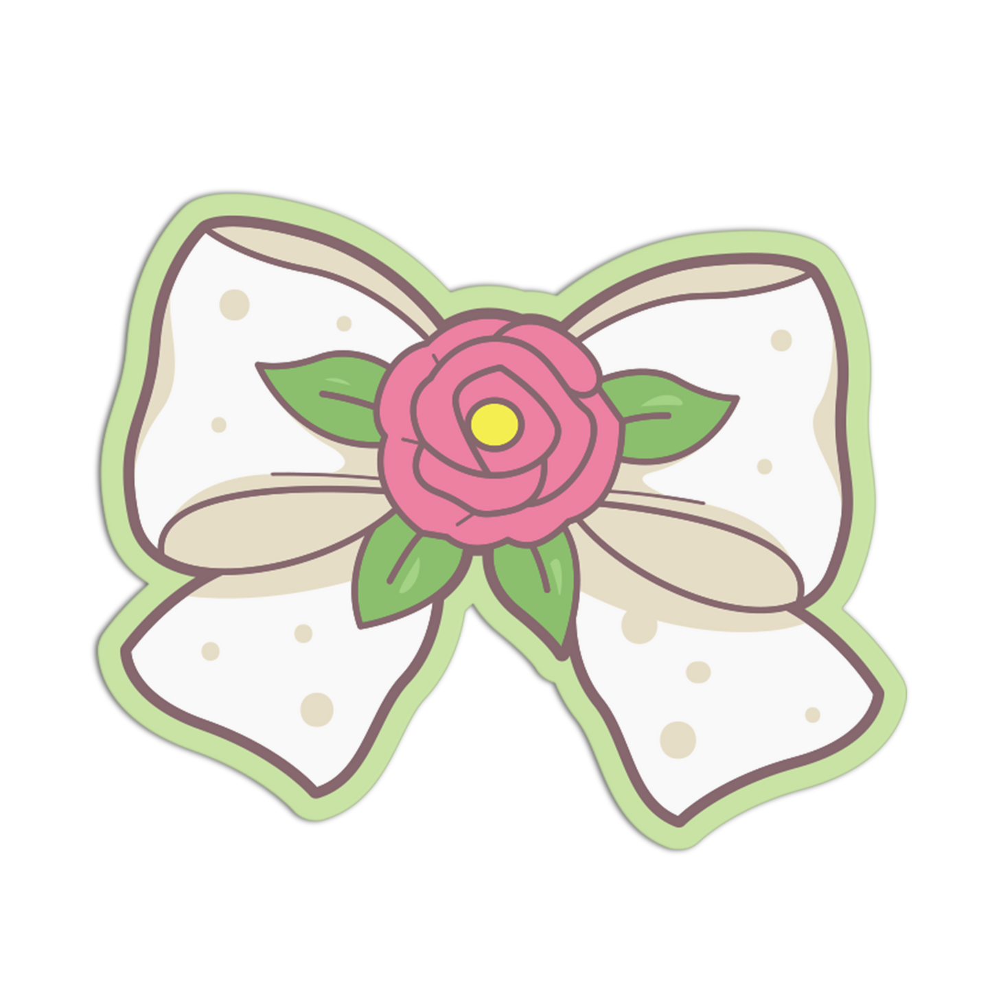 Illustration of a bow with a pink rose in the center on a white background