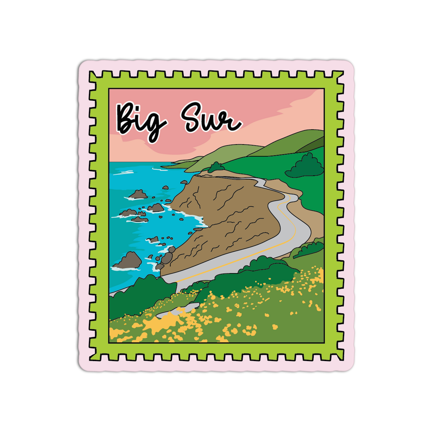 Big Sur California Stamp Textured Stickers