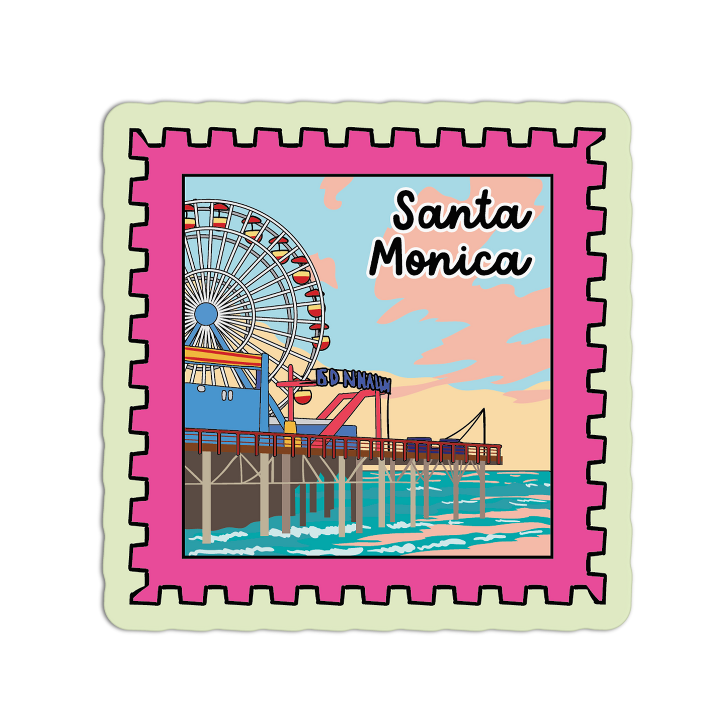 Santa Monica California Stamp Textured Stickers