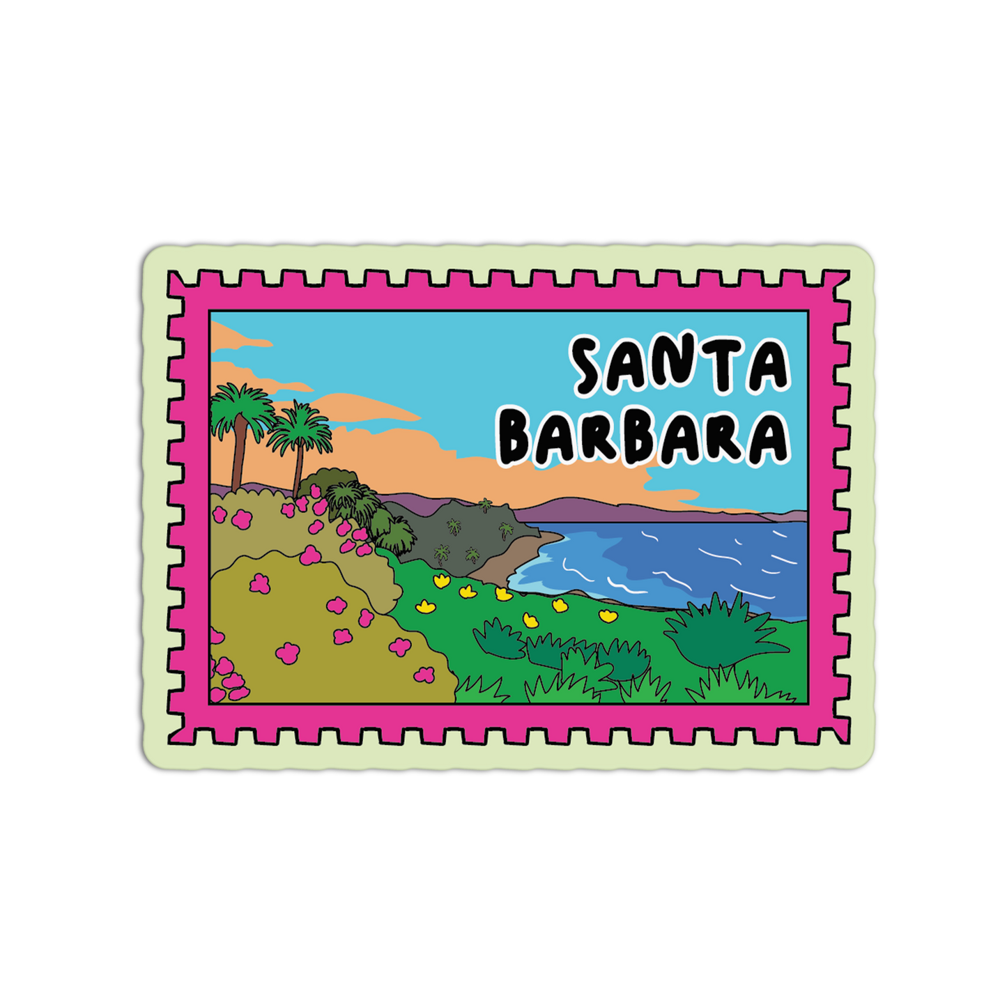 Santa Barbara California Stamp Textured Stickers