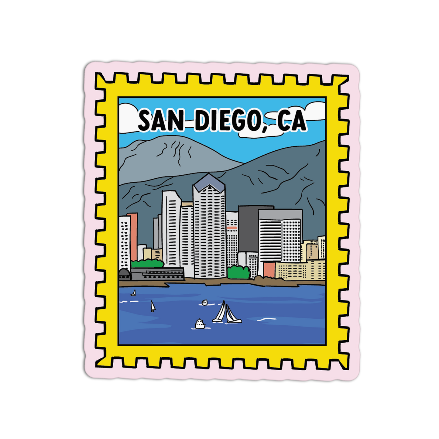 San Diego California Stamp Textured Stickers